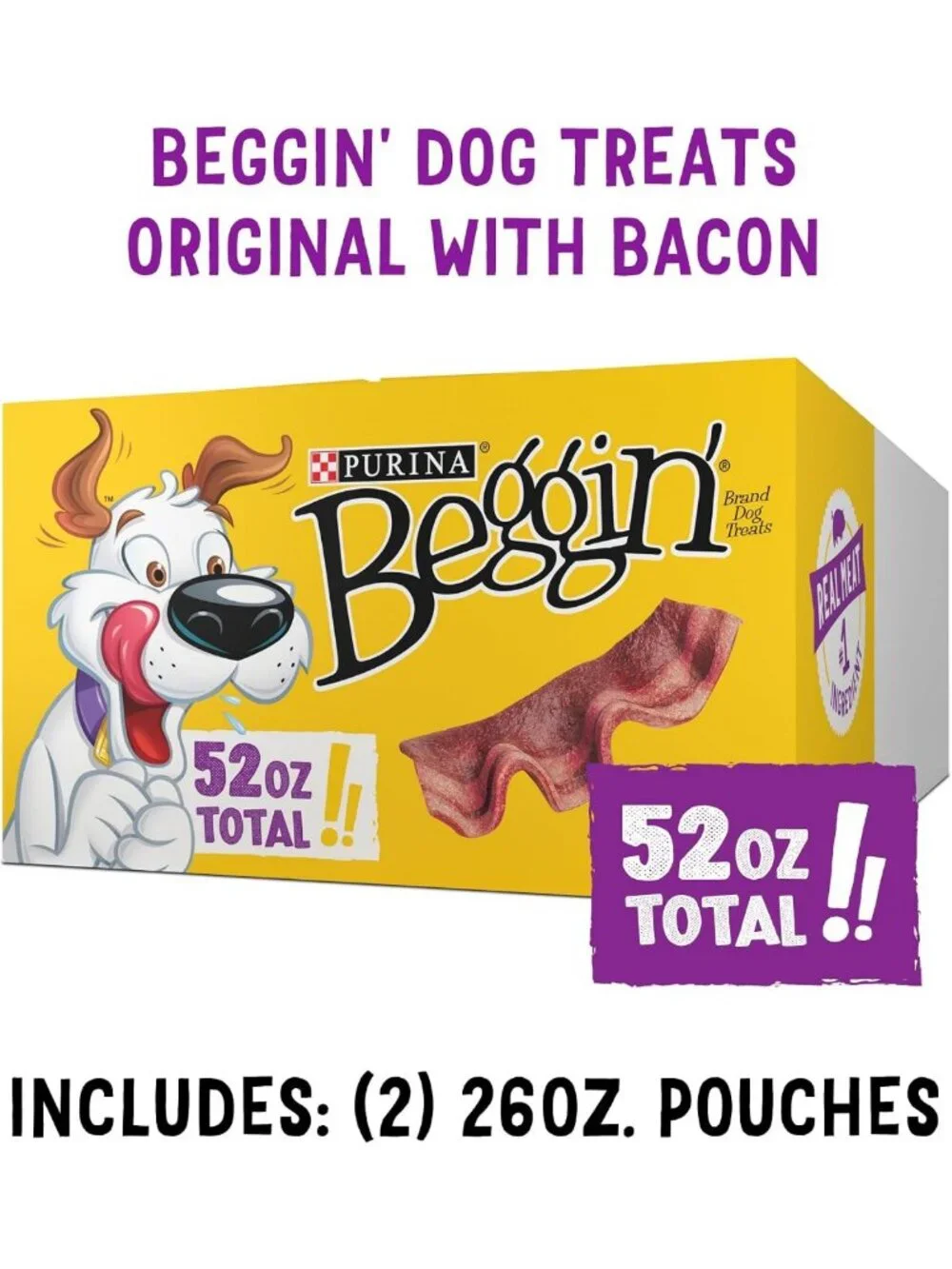 Delicious Bacon Dog Treats - Soft Chewy Strips, Real Meat, 52 oz Total, No